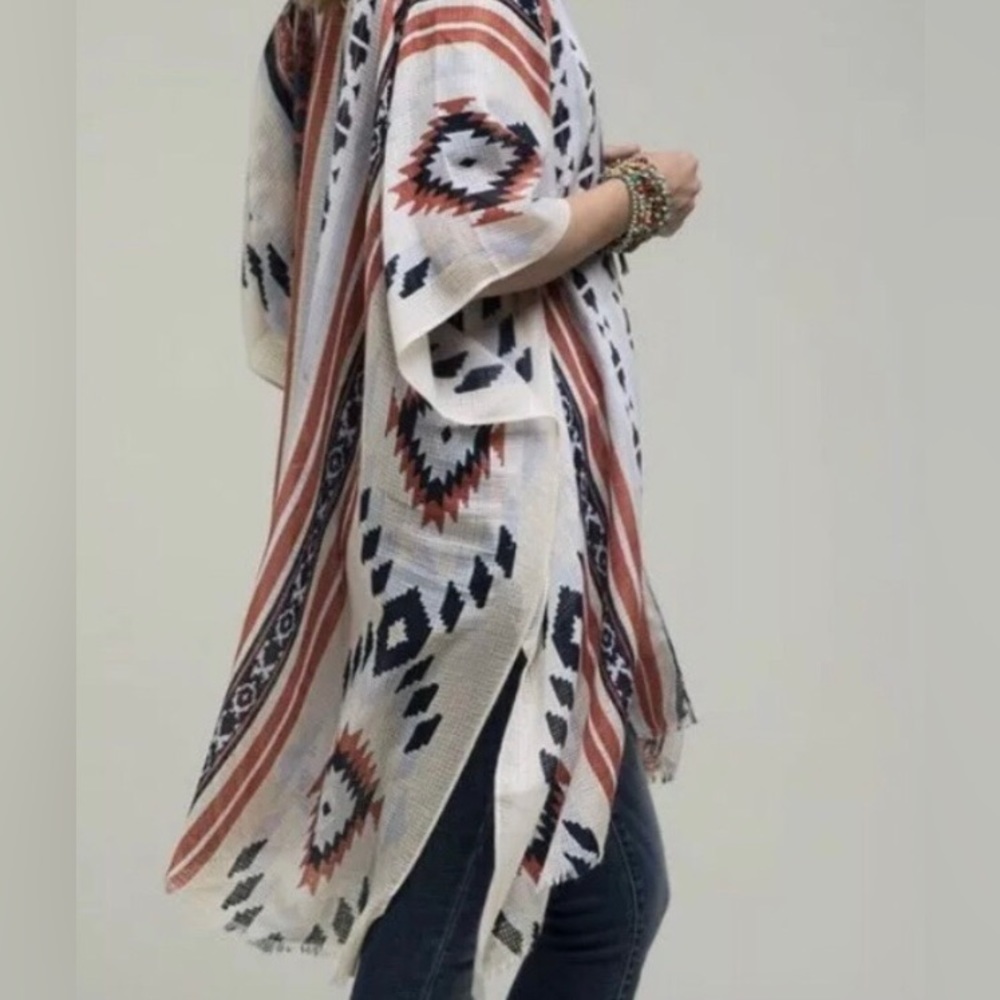 LIB New York NWT York New Red White And Blue Kimono Wrap, One Size